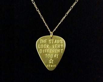 David Bowie brass guitar pick necklace