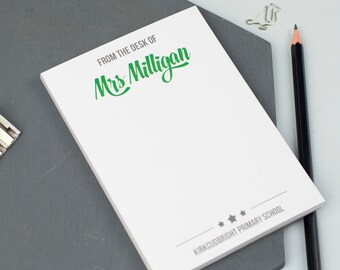 The Desk Of…' A6 Teacher's Notepad - Classic Design - Personalised Notepad - Personalised Stationery - Note Card