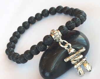 Inukshuk Bracelet,Lava Gemstone,Inukshuk Jewelry,Black Men Bracelet,Quebec Unisex Bracelet,Charm Inukshuk,Quebec Jewelry,Canadian Gift Black