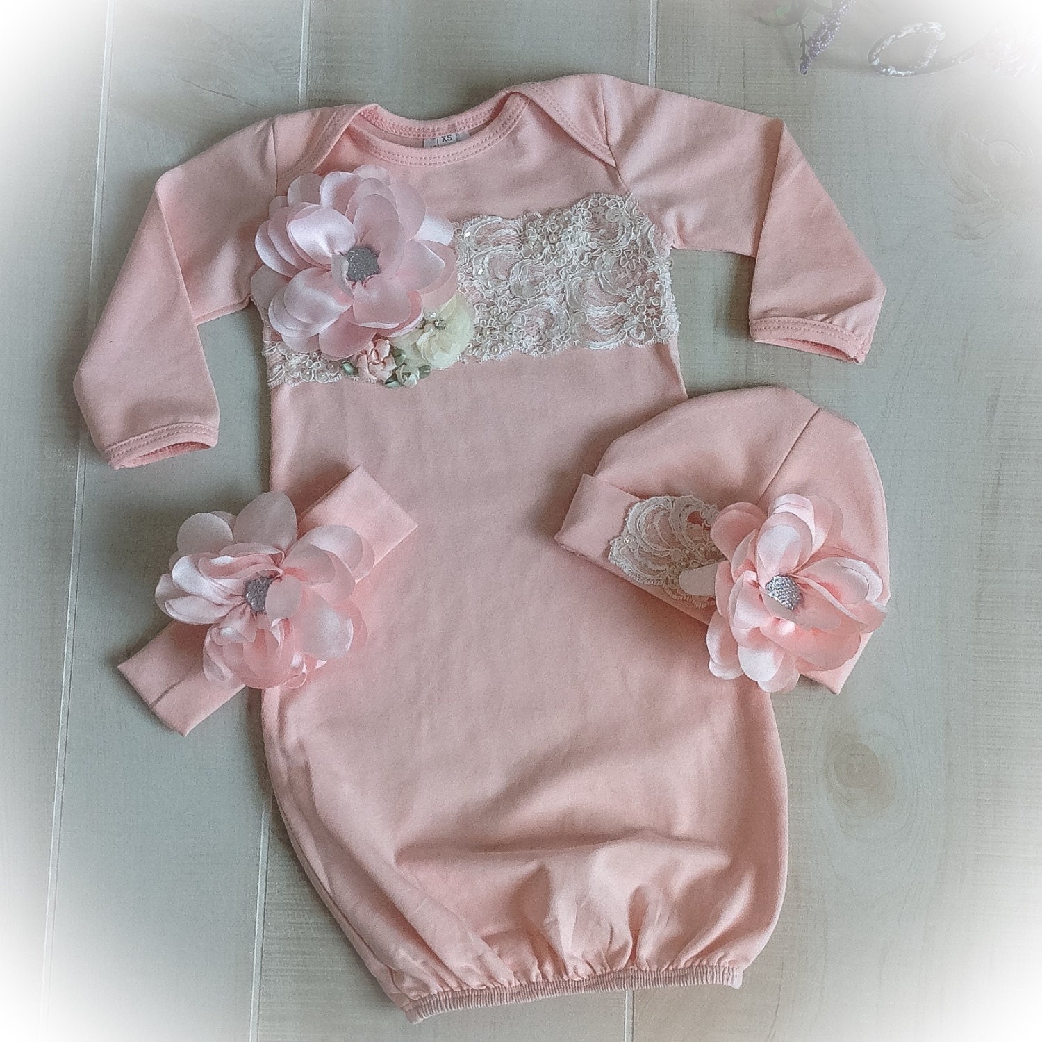 Newborn Girl Take Home Outfit Blush Pink Layette by PoshBabyBlooms
