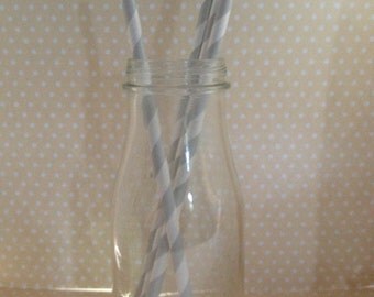 Gray and White Striped Paper Party Straws
