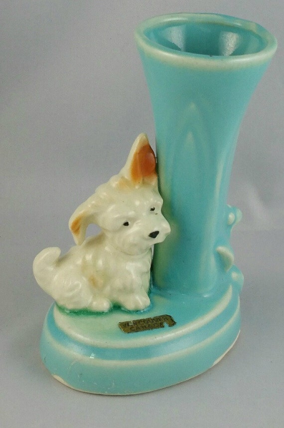 Vintage Ceramic Scotty Dog Bud Vase Scottish Terrier Flower