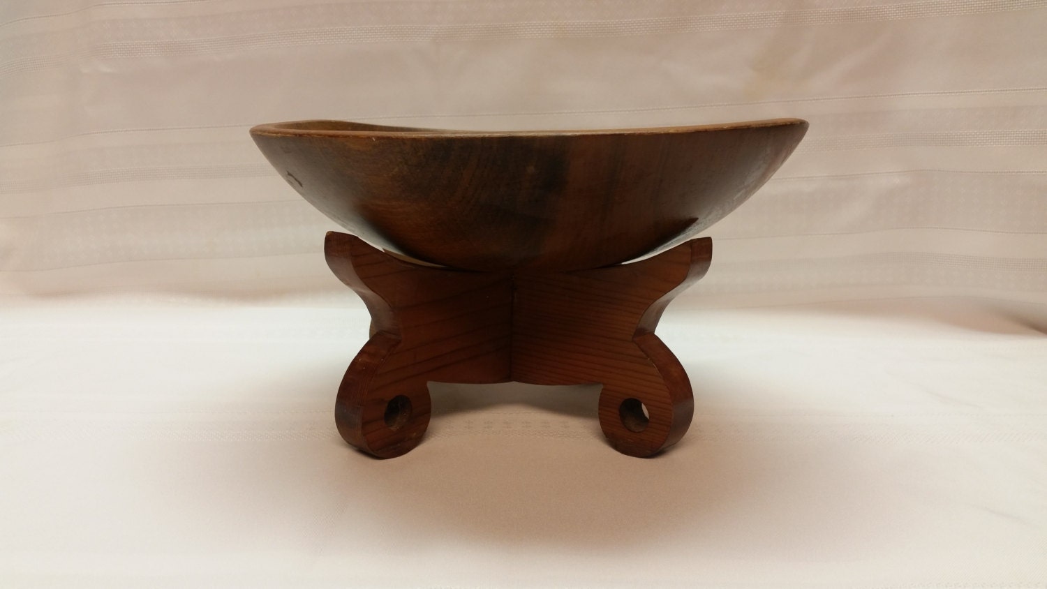 1950s Kennedy Brothers Carved Wood Bowl & Stand Vergennes