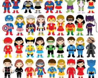 36 Kids Superhero Costumes Clipart, Superheroes Kids Clipart, Superheroes Clipart, Super Hero Clipart, Superhero Boys, Superhero Girls