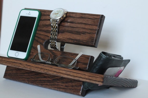 Large Wallet Night Stand Oak Wood Valet iPhone Galaxy 