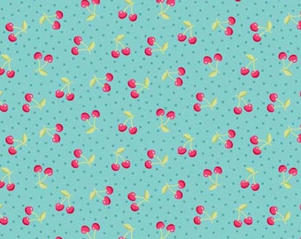 Cherries Cherry on Blue Cotton Fabric from Tea Party Collection by Makower per Fat Quarter and per metre