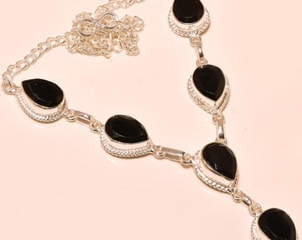 Black Onyx Necklace, Black Onyx Pendant, Necklace, Gemstone Necklace, Black Onyx Jewelry, Oval Black Onyx, Pendant Necklace, Black Onyx