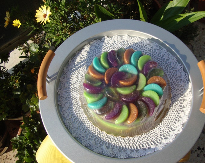 Green Purple Orange Lime Fruity Glycerin Soap Cake, Artfully designed Scented Soap Cake, Home Decor, Table Centerpiece, Ready to ship