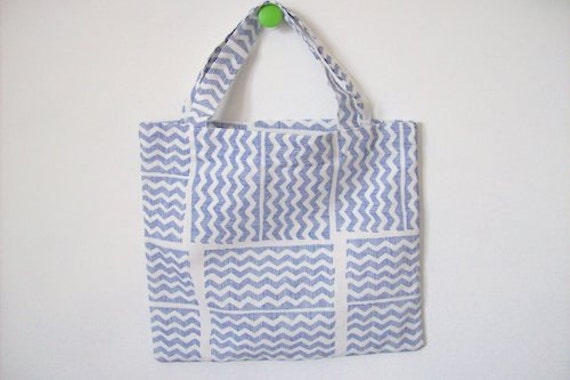 blue and white striped tote bag