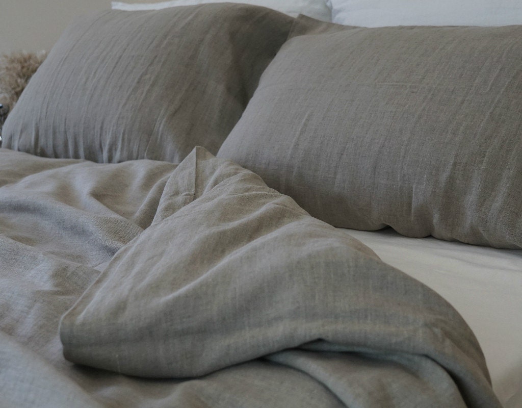 Linen Shade Natural Linen Duvet Cover In Dark Shade Heavy Rustic Bedding Made From Washed