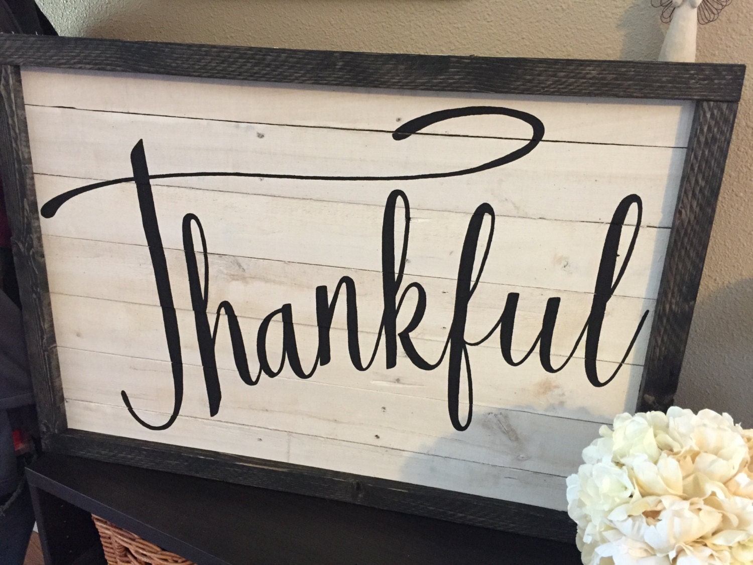 Pallet Thankful Framed Sign 22x36 Black and