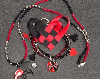 Harley Quinn Necklace, Bracelet, and Bow