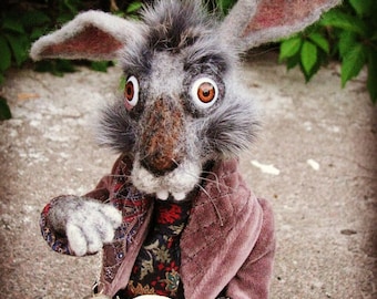 Needle Felted Mad March Hare Alice in Wonderland