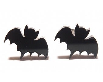 Bat Earrings in Black, Bat Stud Earrings, Black Bat Studs, Halloween Earrings, Titanium Earrings, Bat Studs, Black Bat Earrings, Goth Studs