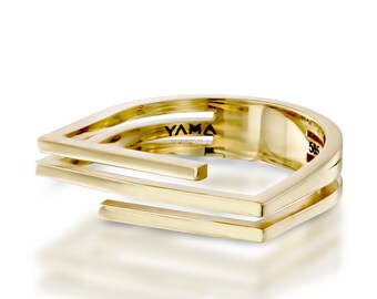 Wedding Bands Women Gold, Unique Wedding Bands for Women, Elegant Ring, Contemporary Ring, Anniversary Gift for Wife, High End Jewelry