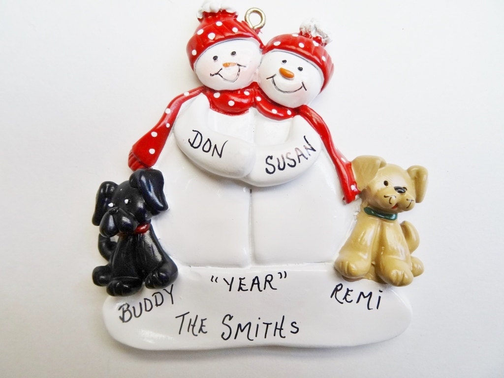 Personalized Couple Christmas Ornament with 2 Dogs