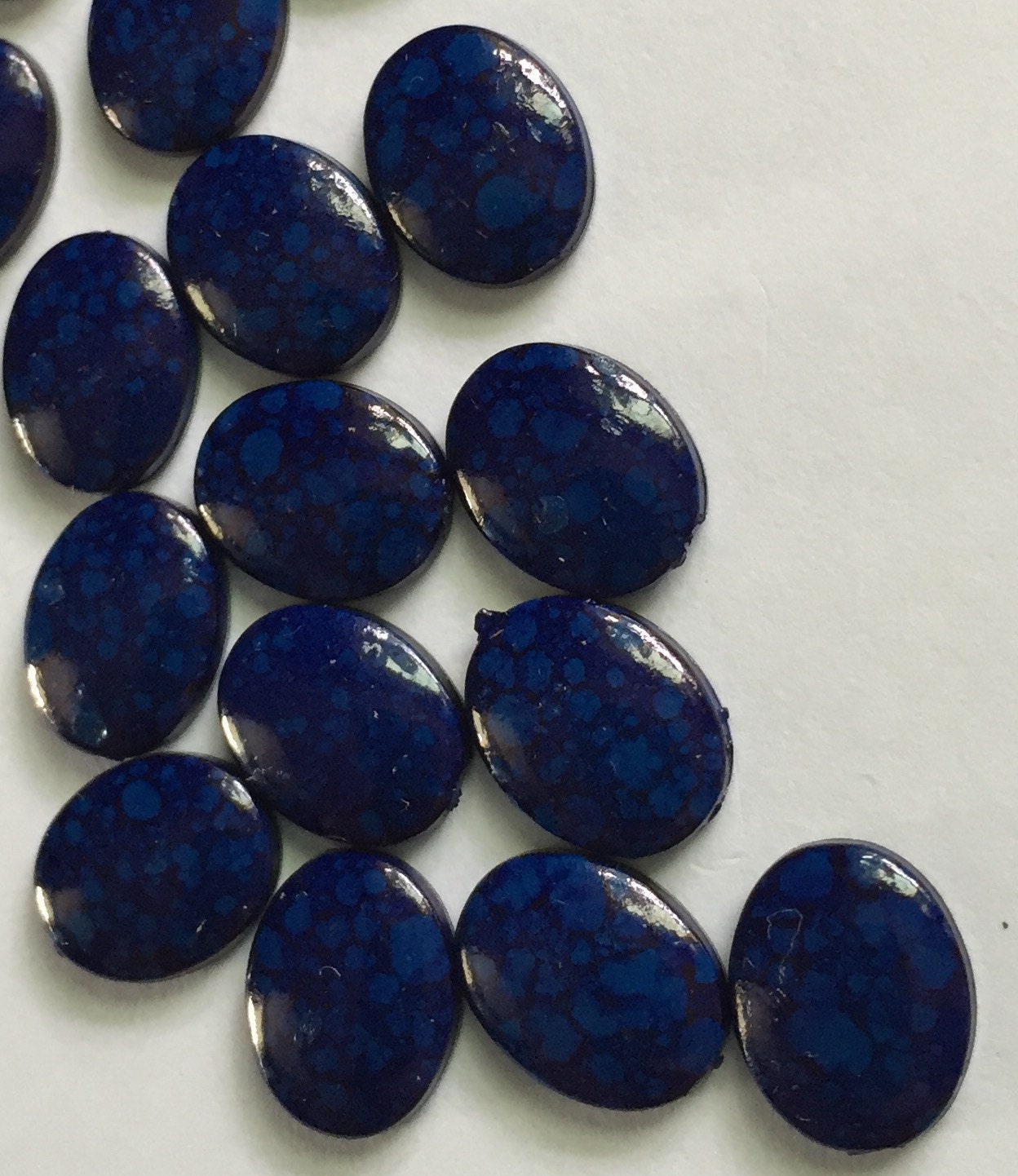 Vintage Blue Cabochons, Acrylic Spotted Blue Cabochons, 11mm x 8mm Cabs