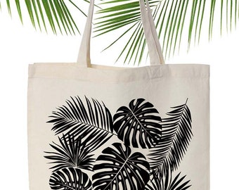 Tropical screen printed canvas tote bag,Original ANJESY designs.