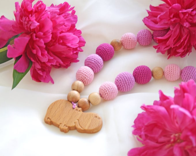 Teething necklace / Nursing necklace / Breastfeeding necklace - Tropic hippo