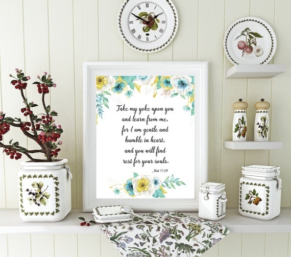 Matthew 11:29 Bible Verse printable decor white by PrintArtMedia