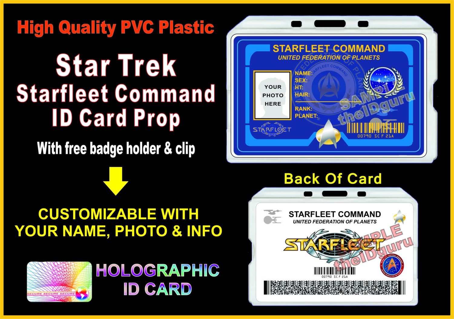 Star Trek ID Badge / Card Prop Custom Printed with Your Info
