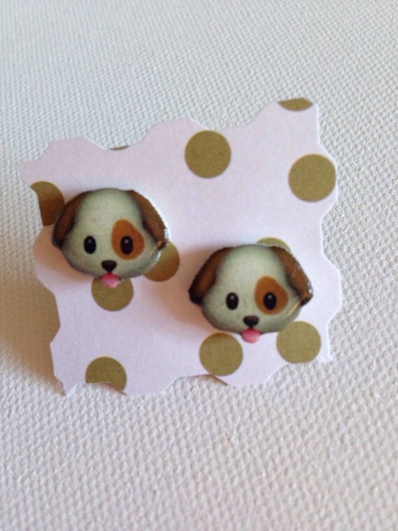 iPhone Emoji Dog Face Stud Earrings Post