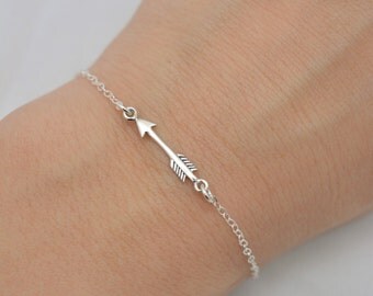 Sterling Silver Arrow Bracelet, Tiny Arrow Bracelet, Floating Arrow Layering Bracelet, Best Friend Bracelet Valentines Day Gift for Her 0382