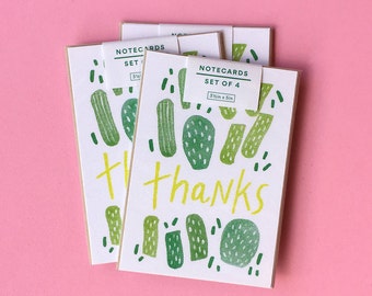 Cactus Thank You Notes, Set of 4 Small watercolor Cactus Notecards