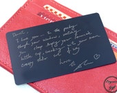 Custom Etched Metal Card - Your Handwriting - Gift for Wife - Personalized Wallet Insert - Durable, Image, Text, Handwritten