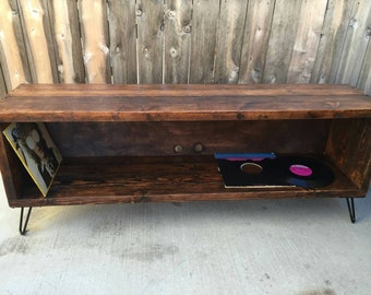 Honey honey colored record / vinyl holder / entertainment center /tv stand / media console. Reclaimed wood mid century mo