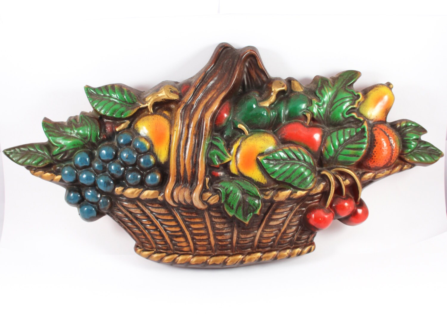 Large vintage fruit basket kitchen wall hanging plastic but
