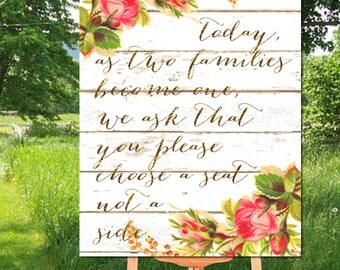Rustic Wedding Sign Printable, Choose a Seat, Not a Side Printable Wedding Printable Sign, Pick a Seat Wedding Sign Printable