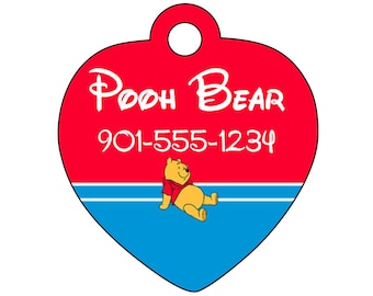 Disney Winnie the Pooh Pet Id Tag for Dogs and Cats Personalized w/ Your Pet's Name & Number
