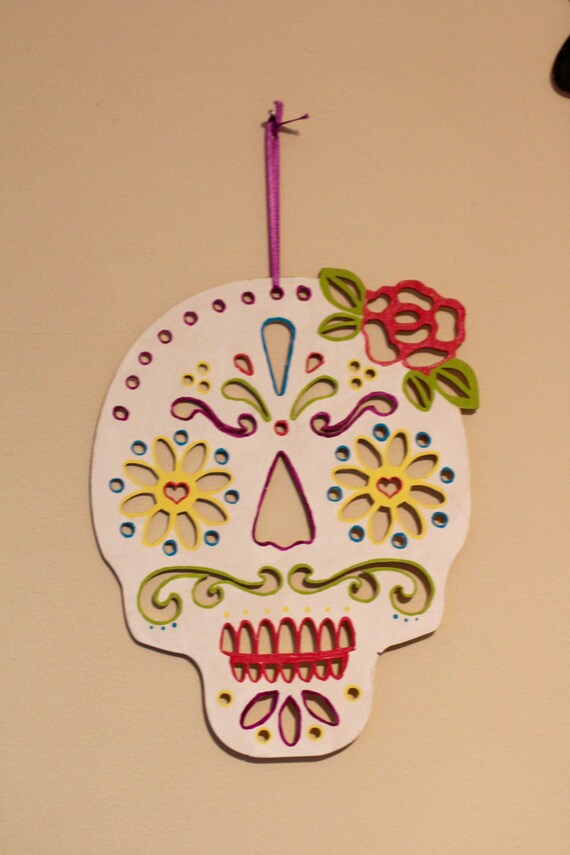 Sugar Skull Wooden Decorations Ready to Ship / Hand Painted