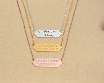 20% OFF-Engraved Custom Handwriting Necklace-Personalized Signature Necklace-Narrow Bar Necklace-Memorial Necklace - Sympathy Gift