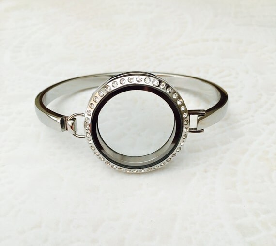 Large 30mm Memory Locket Bangle Bracelet stainless steel with