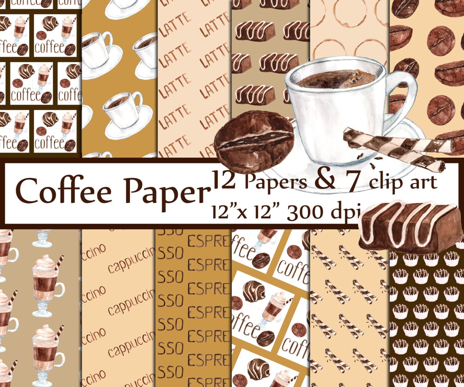 Coffee digital paper: COFFEE PAPERS Coffee clipart