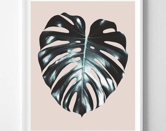 Monstera print, Tropical, Pink, Minimalist, Modern art, Minimal art, Wall decor, Digital art, Printable, Digital Instant Download 16x20