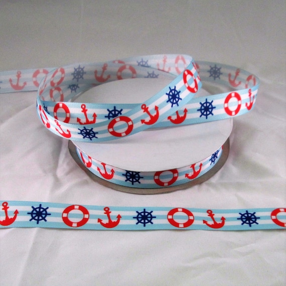 7/8 Nautical Ribbon Grosgrain Ribbon By The Yard