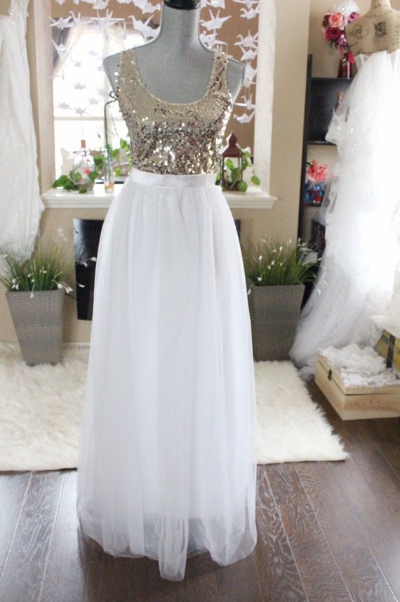 White Long maxi tulle  skirt  White floor length skirt  Bride