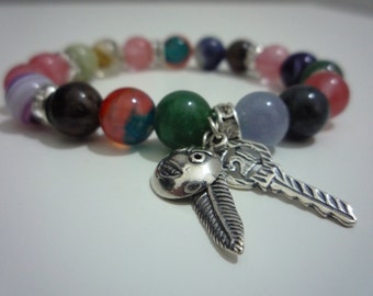 Bracelet tourmaline watermelon tourmaline, agate, Aguamarina.Aventurina.Fluorita with 925 sterling silver pendants