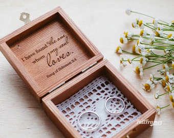 Wooden Ring Bearer box / Rustic Ring Bearer Box / Wedding Ring Bearer Box with Initials and Song of Solomon inside / Box For A Ring Bear