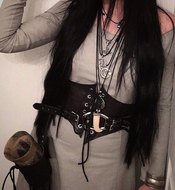 Viking Waist Cincher Belt Black Leather Underbust by Midgaarb