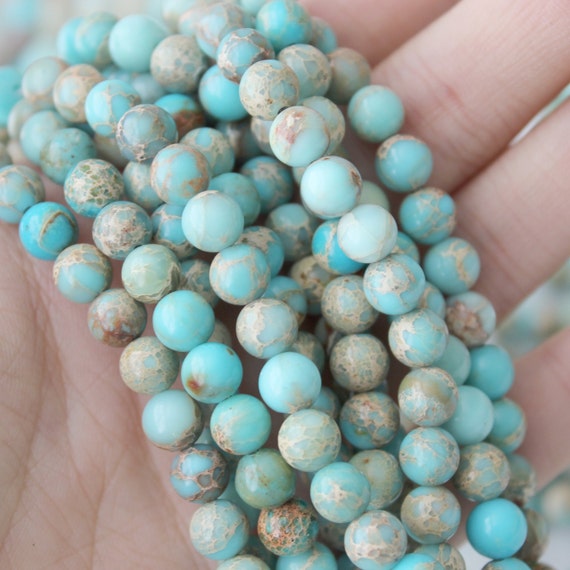 Aqua Blue Impression Jasper 8mm round gemstone beads blue