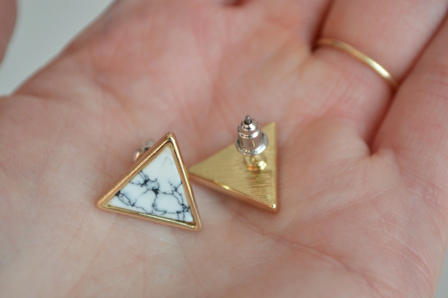 Marble triangle earrings marble stud earrings marble
