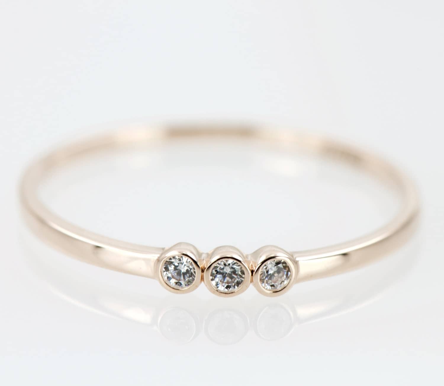 9k Rose Gold Trio Bezel Dainty Ring Stackable Ring Rose and