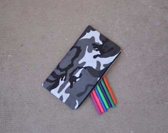 Pencil Case Boys School Camouflage Black Grey White 100% Cotton Army Military Trousse Garçon Ecolier Noir Gris Blanc