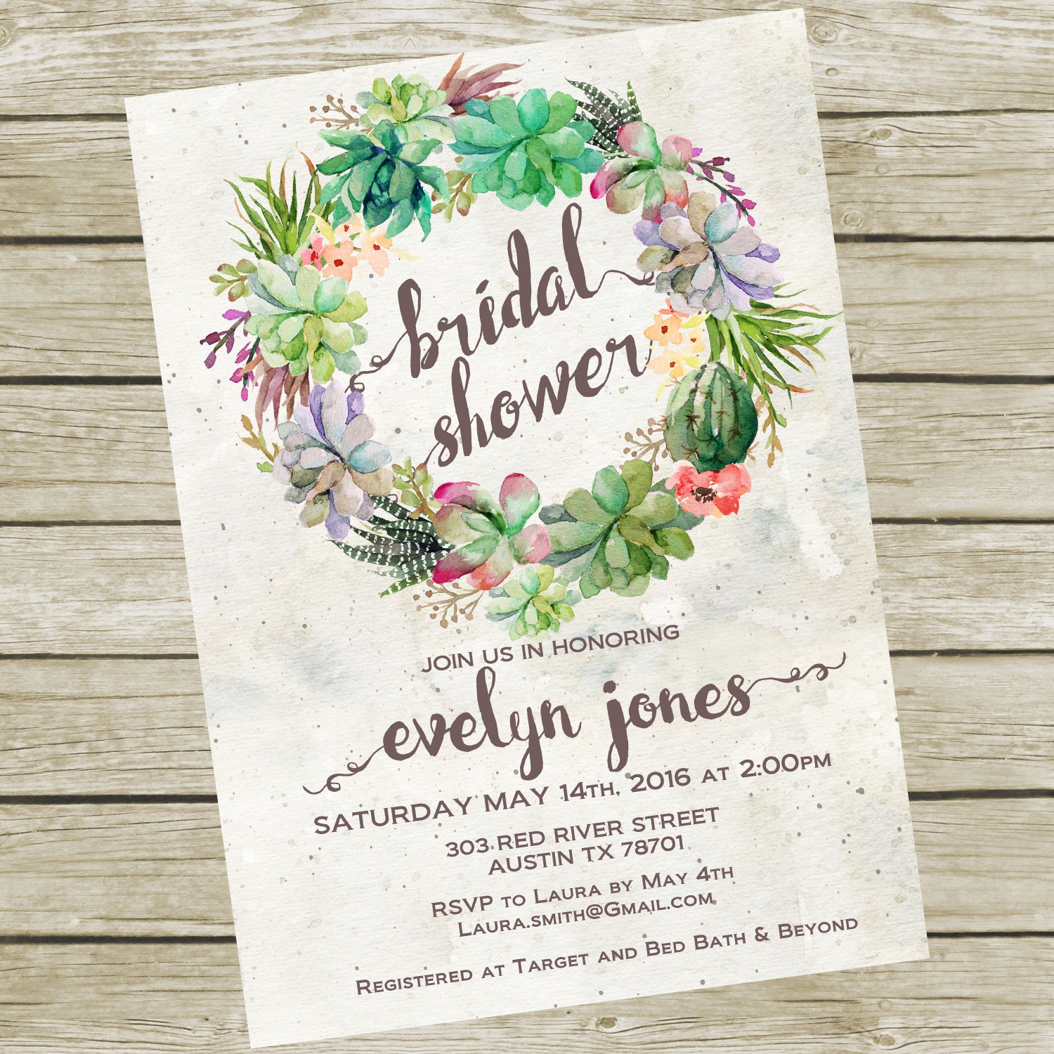Bridal Shower Succulent Invitation Printable Floral Bridal