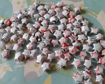 SALE! 200 Chinese calender, word, zodiac upcycled, recycled calender origami stars