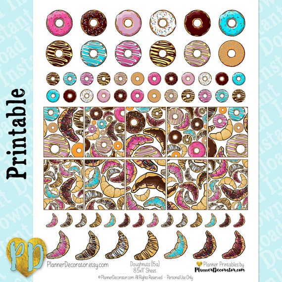 doughnut printable planner stickers croissant stickers donut